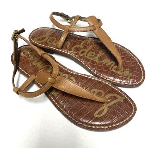 Sam Edelman Gigi Brown T Strap Flat Sandal Leather Thong Ankle Strap 6.5